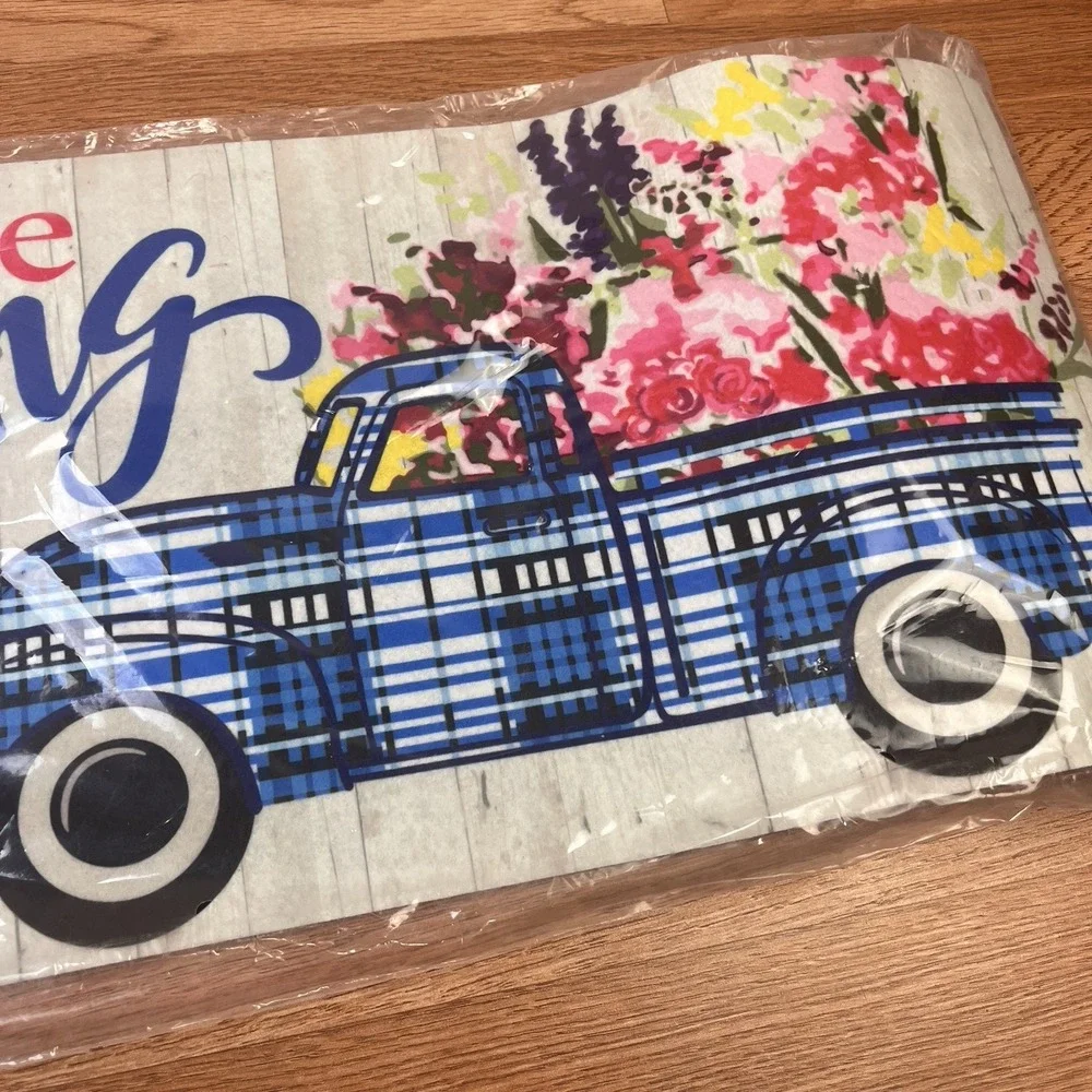 Evergreen Sassafras Switch Mat Welcome Spring‎ Flowers and Plaid Truck NEW